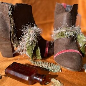 Brown Suede Ankle Boots with Fringe Detail